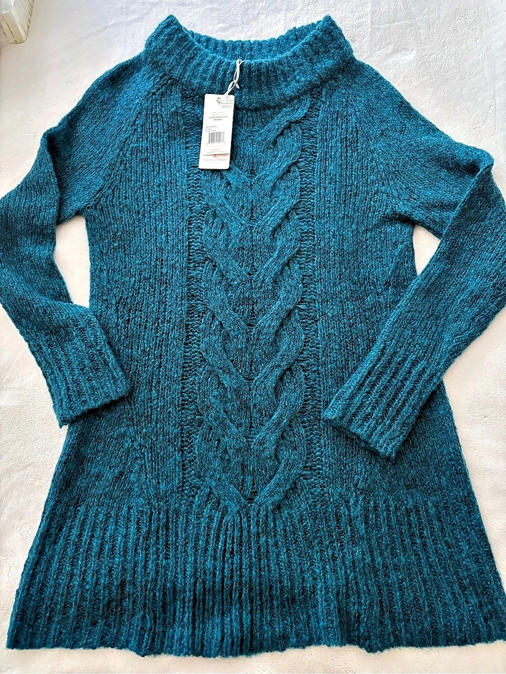 krimson klover Frost Cable Knit Cowl Neck teal Blue Large NWT